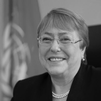 Black and white photo of Michelle Bachelet