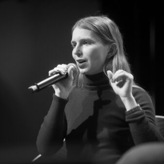 Black and white photo of Chelsea Manning
